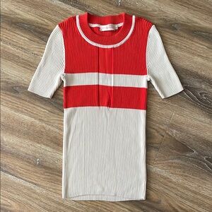 Tory Burch Ribbed Short Sleeve Top Sweater